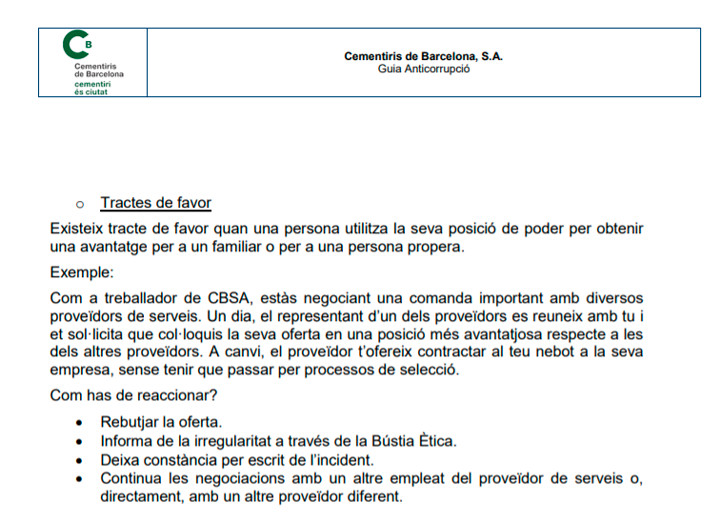 Extracto de la Guía Anticorrupción de Cementiris de Barcelona / CG