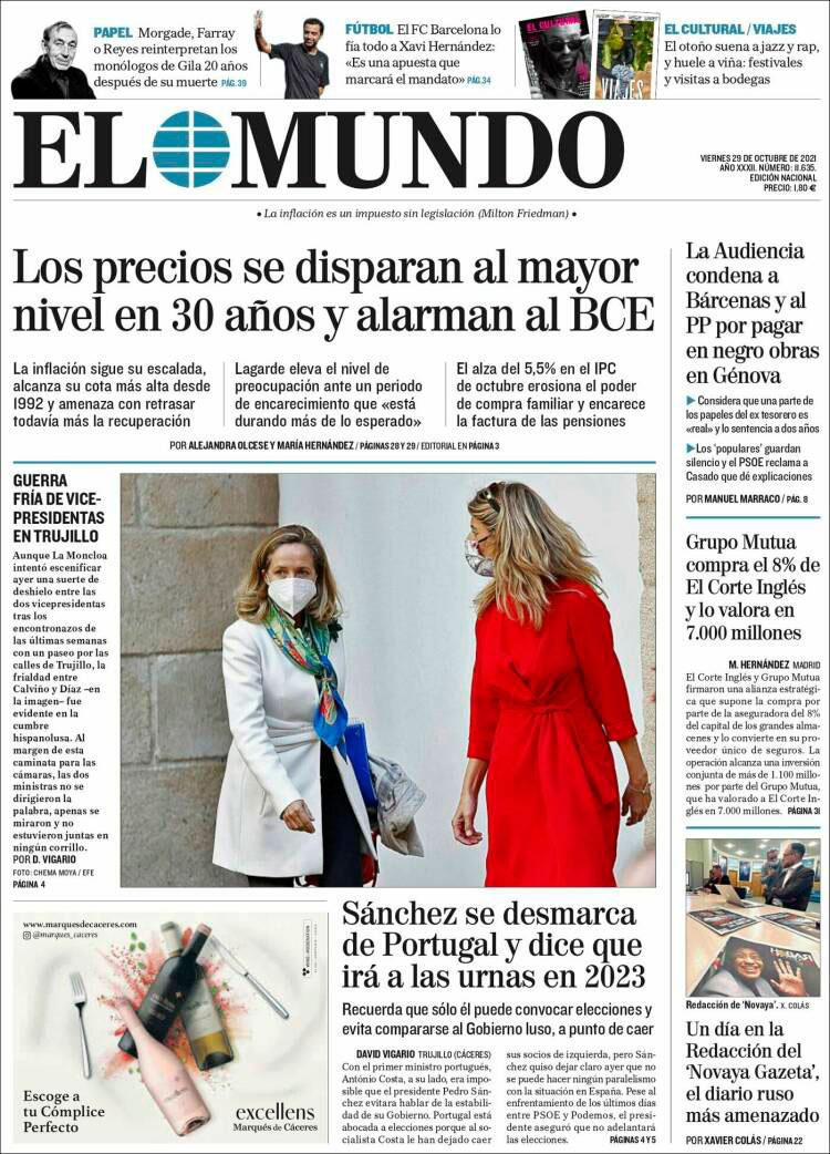 Portada de 'El Mundo' del 29 de octubre de 2021 / CG