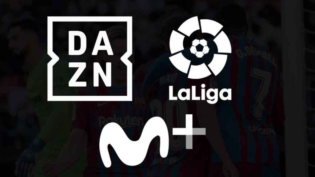 DAZN, la Liga y Movistar, en un fotomontaje