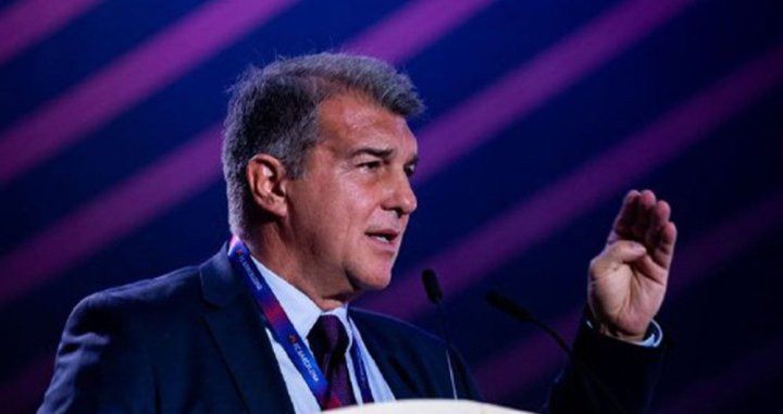 Joan Laporta, presidente del Barça, en la asamblea de socios compromisarios / EFE