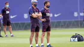 Quique Setién en un entrenamiento del Barça antes del partido del Leganés / FC Barcelona