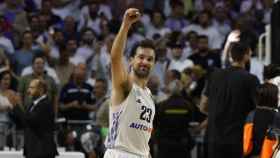 Sergio Llull celebra una canasta durante el partido del Real Madrid contra el Partizan en el WiZink Center / EFE