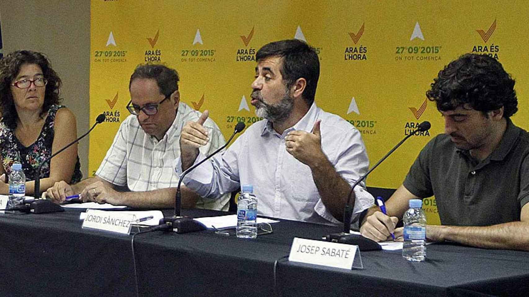 El presidente de la ANC, Jordi Sánchez, durante una rueda de prensa de Ara és l'hora
