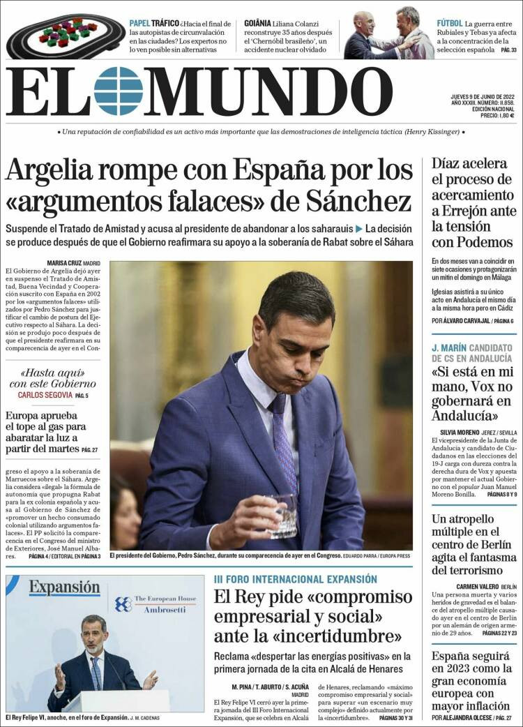 Portada de 'El Mundo' del 9 de junio de 2022