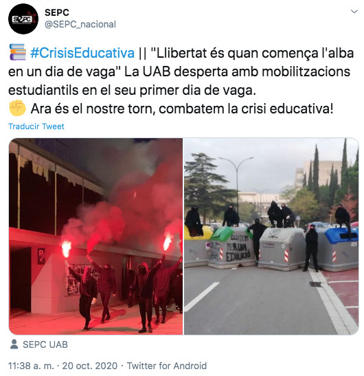 Los sindicatos de estudiantes habían convocado para hoy y mañana una huelga por la precariedad a la que está sometida la universidad pública, según señalan los estudiantes. Los jóvenes ya habían protagonizado varias previas al parón educativo de hoy. El pasado 15 de julio cortaron un tramo de la AP-7 y ayer lunes protestaron ante el Departamento de Empresa. 