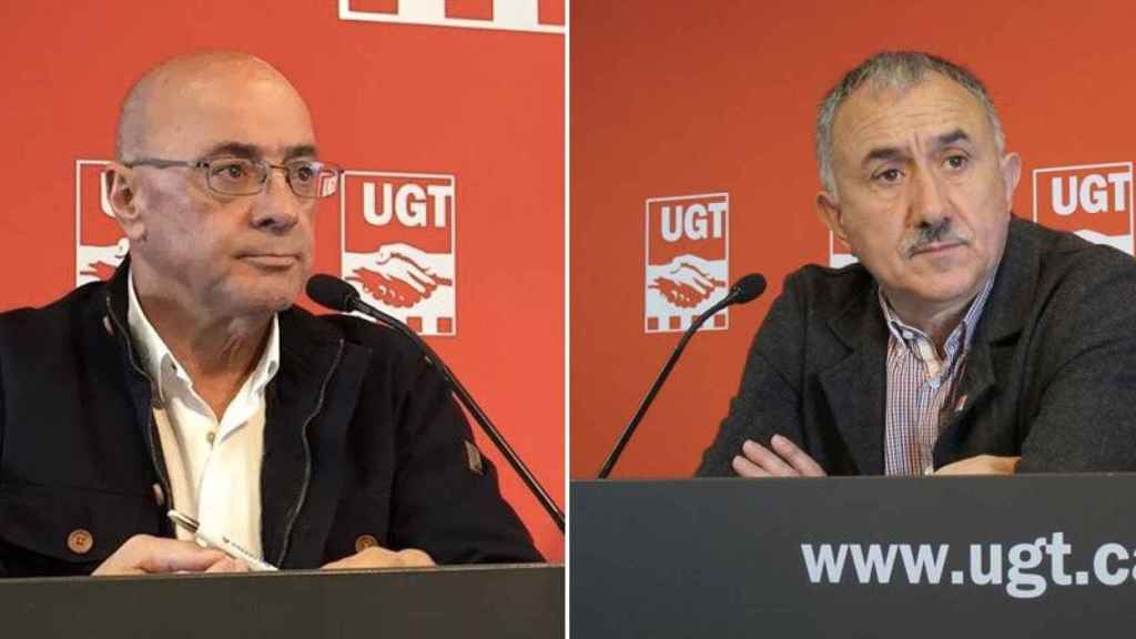 El secretario de la federación del metal, Carlos Romero (izquierda), y el secretario general de la UGT de Cataluña, Pepe Álvarez (derecha)