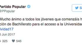 El tuit del PP sobre la selectividad