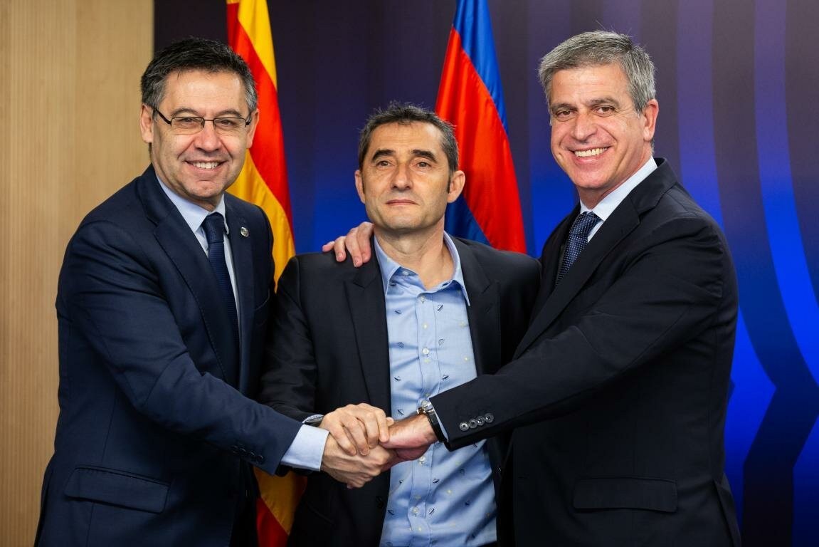 Bartomeu, Valverde y Jordi Mestre sellan la renovación del entrenador / FC BARCELONA