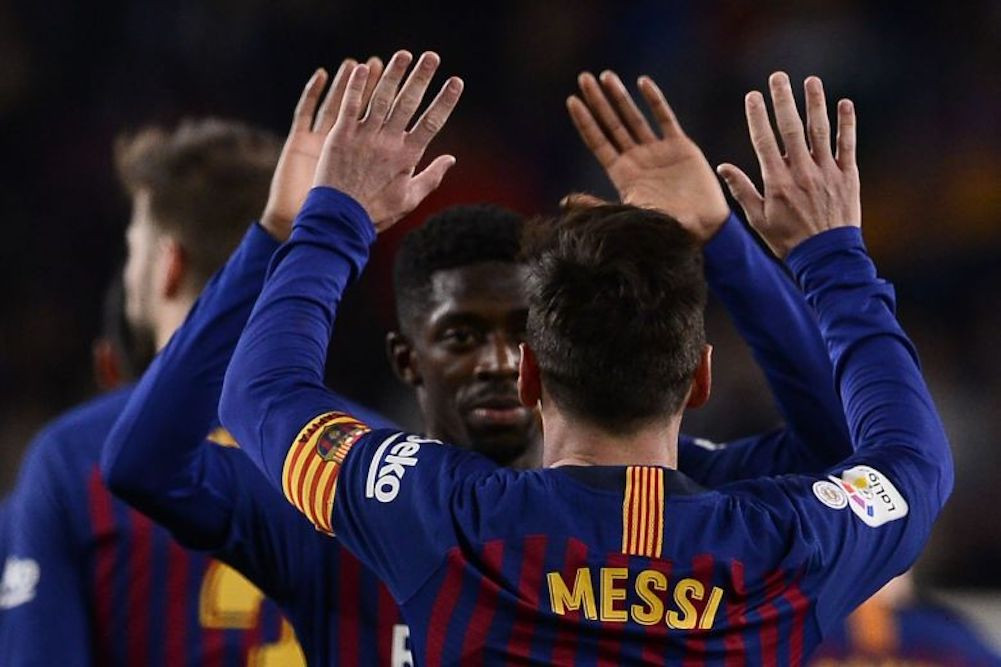 Una foto de Leo Messi y Ousmane Dembelé celebran un gol / EFE