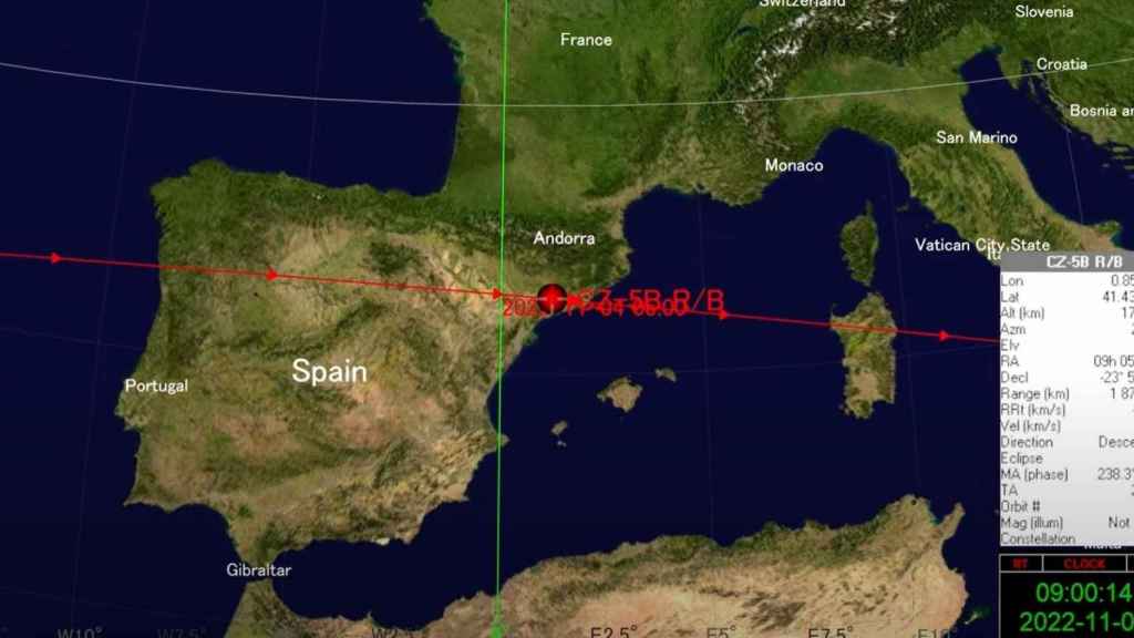 Trayectoria sobre España de los restos del cohete chino / SATELLITE TRACKER 3D