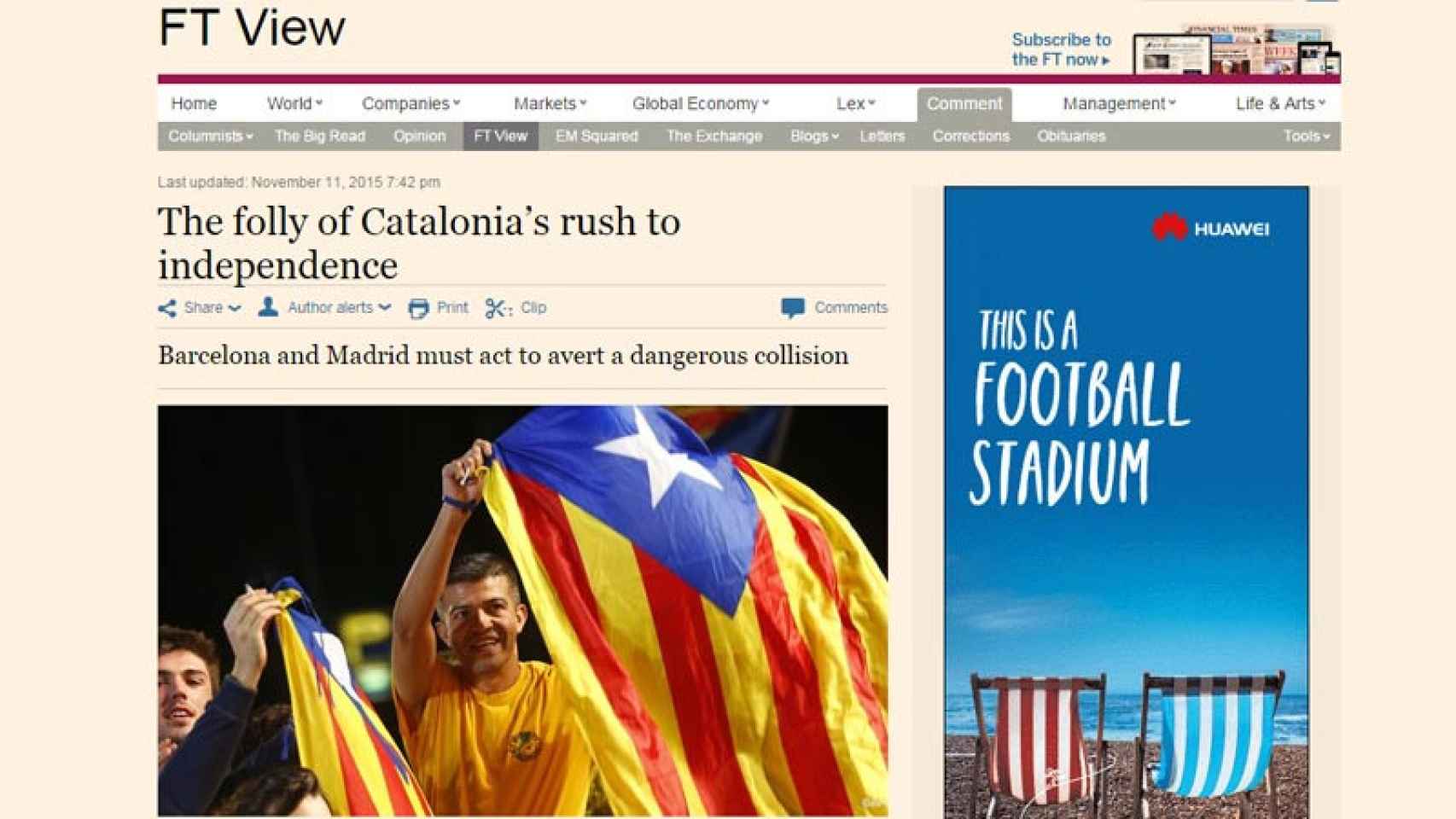 Editorial del 'Financial Times' contra el proyecto independentista catalán