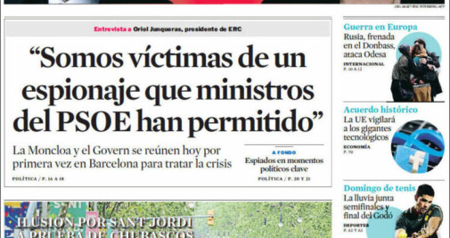 Portada de La Vanguardia, 24 de abril de 2022