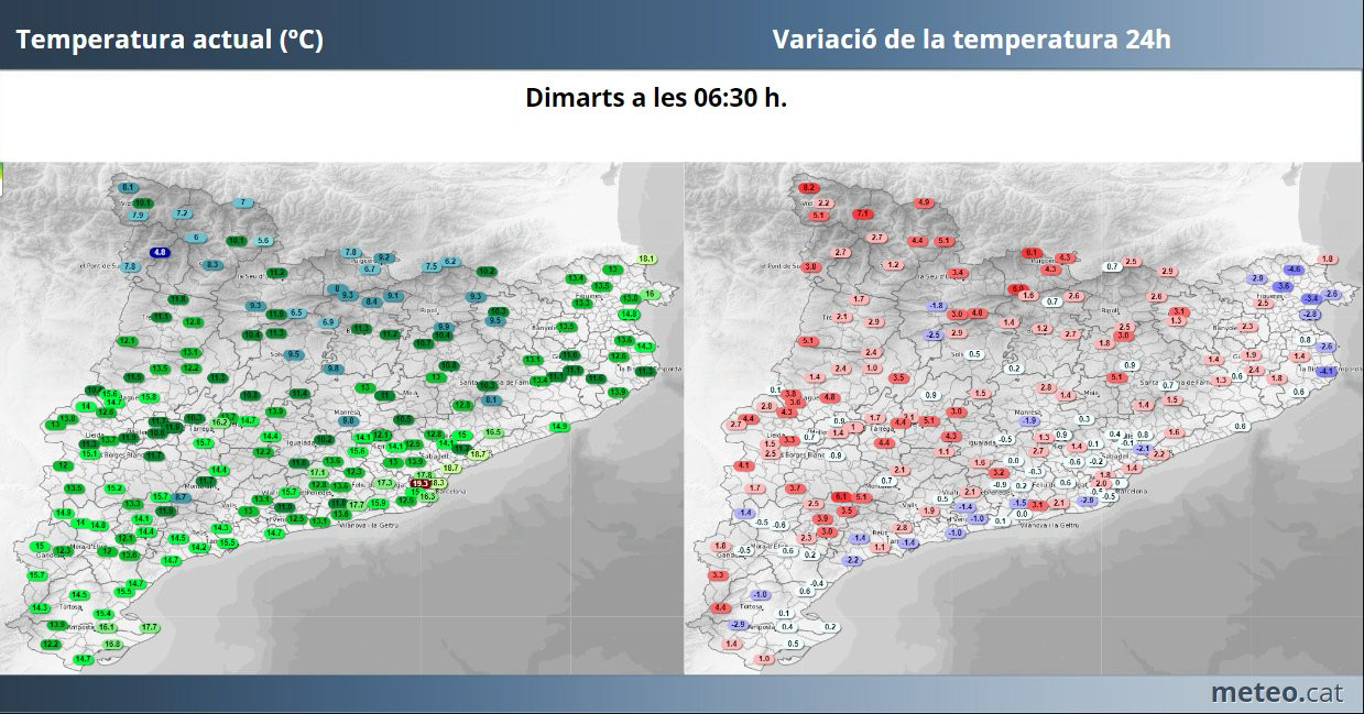 Situación meteorológica de Cataluña al inicio de la jornada del martes 9 de mayo / METEOCAT