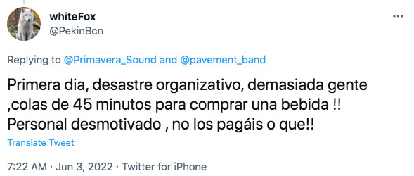 Uno de los asistentes se refiere a un desastre organizativo / TWITTER