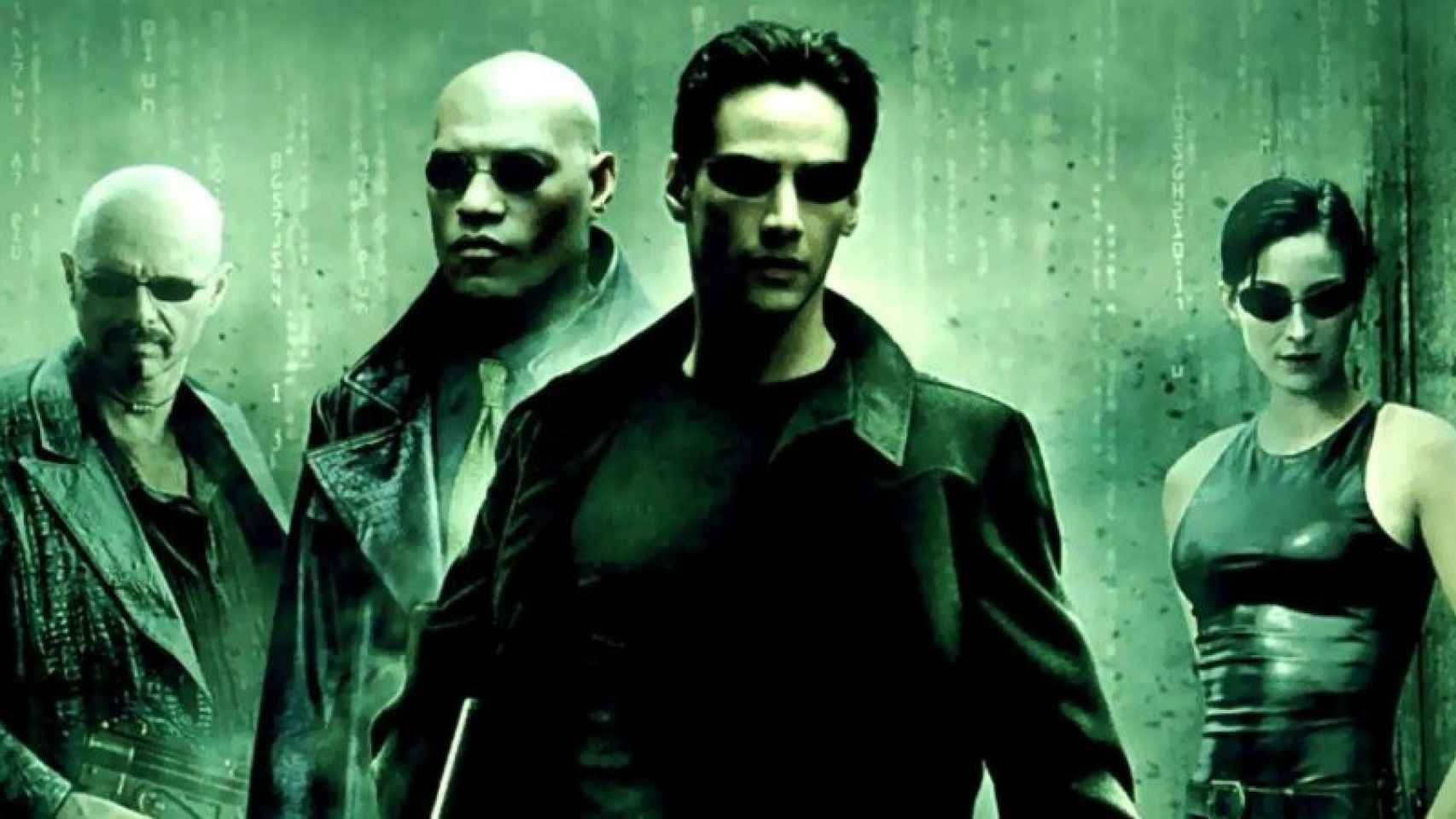 El cartel de Matrix con los personajes Neo, Morpheo y Trinity