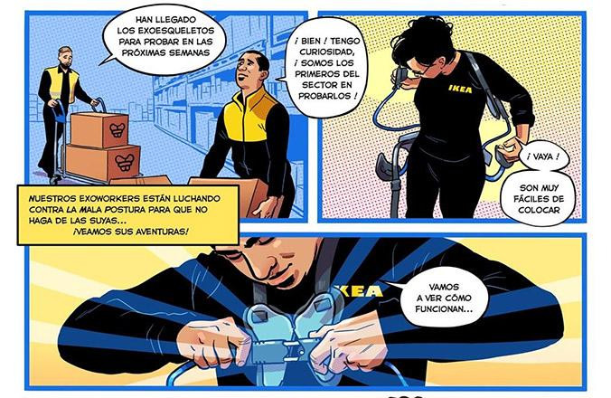 Trabajadores convertidos en 'superhéroes' de cómic gracias al uso de exoesqueletos / IKEA