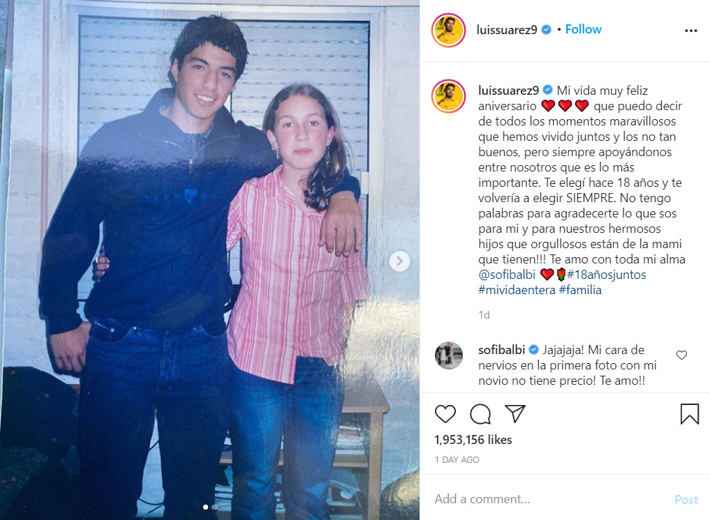 Publicación de Luis Suárez por el aniversario de novios con Sofía Balbi / Redes