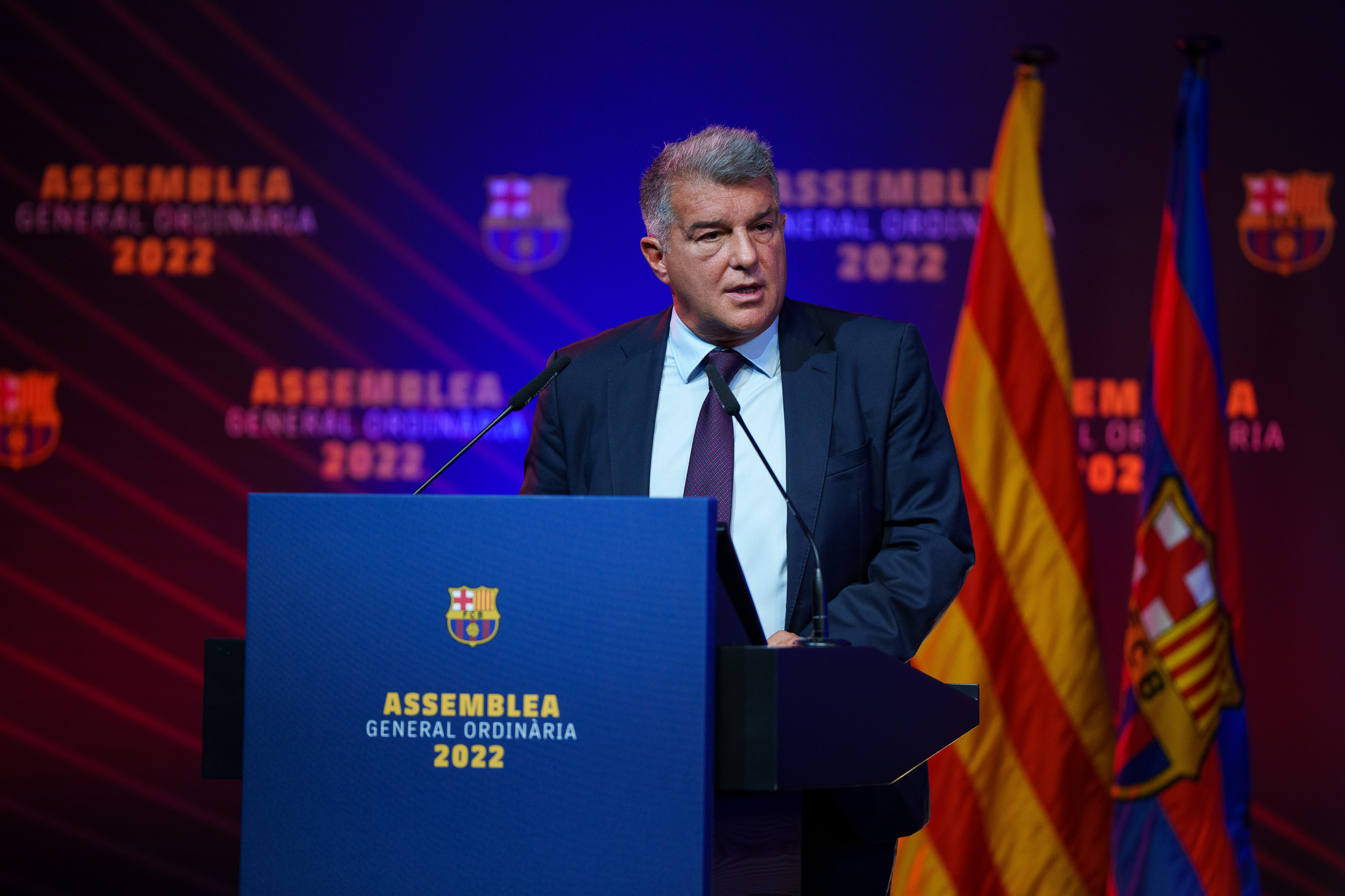 Joan Laporta, en la asamblea de socios compromisarios del Barça del ejercicio 21-22 / FCB