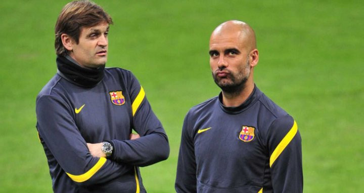 Tito Vilanova y Pep Guardiola cuando entrenaban juntos al Barça