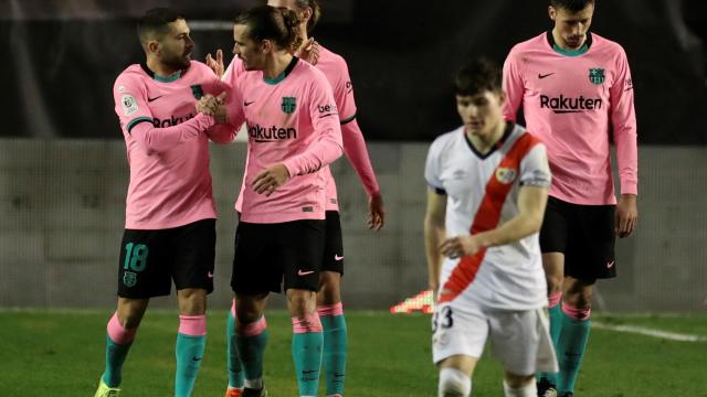 Los jugadores del Barça, celebrando un gol