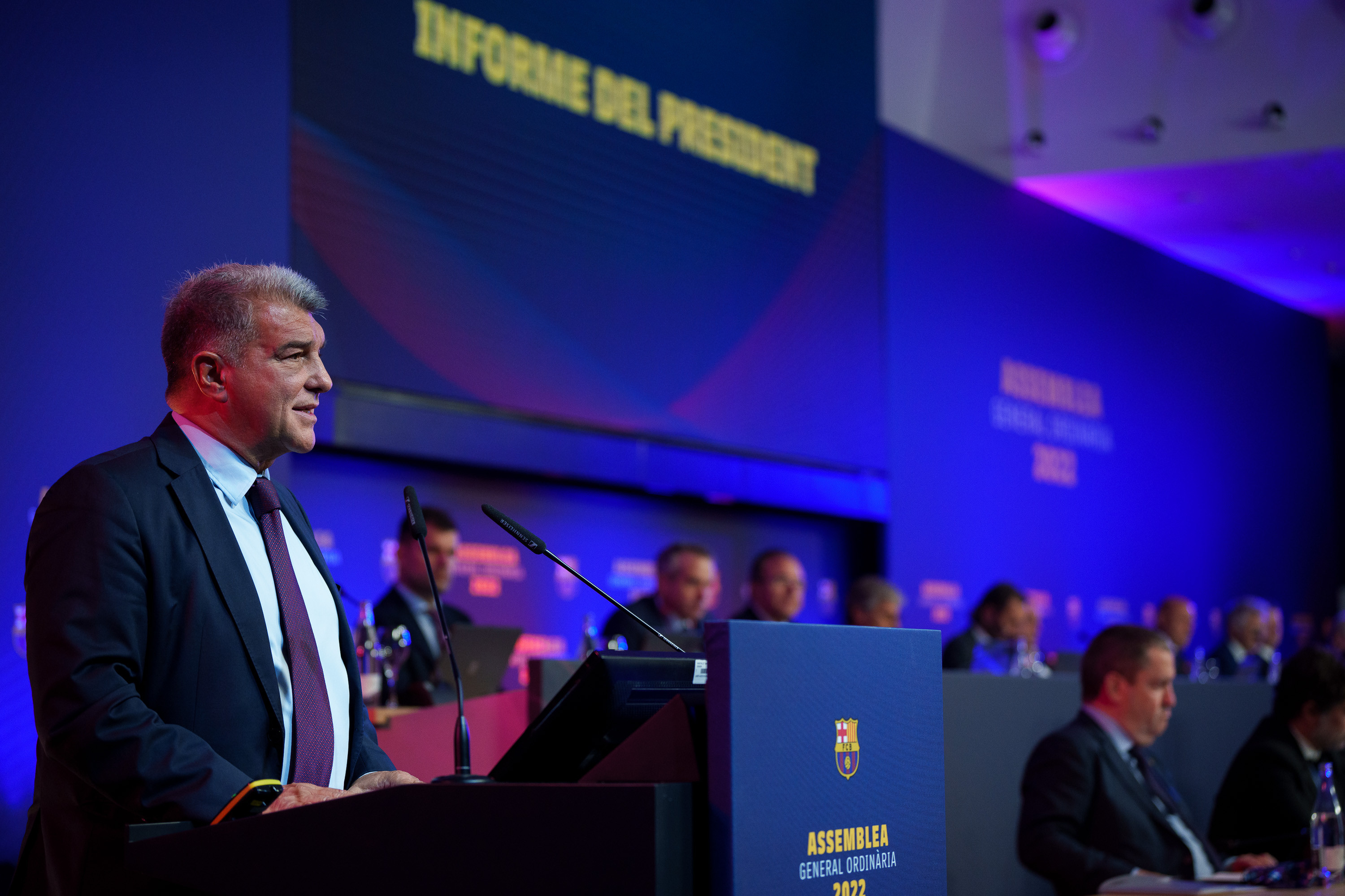 Joan Laporta, en la asamblea de socios compromisarios del Barça del ejercicio 21-22 / FCB