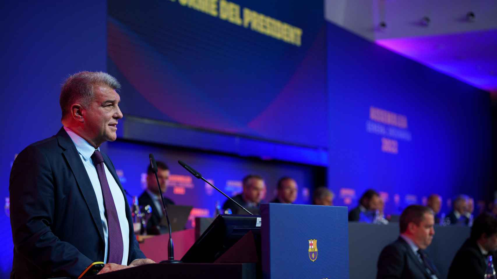 Joan Laporta, en la asamblea de socios compromisarios del Barça del ejercicio 21-22 / FCB