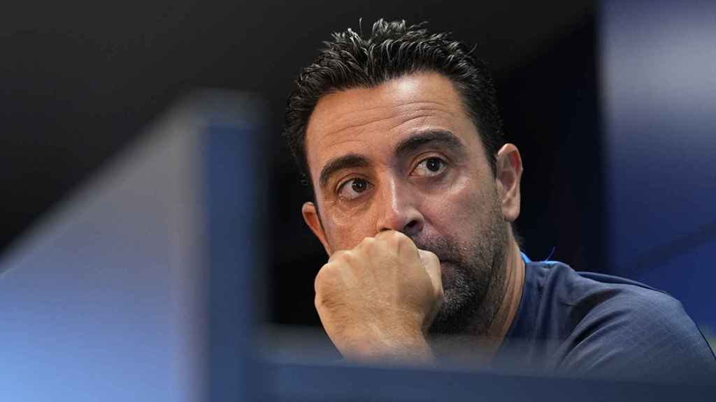 Xavi Hernández, durante una rueda de prensa del Barça / EFE