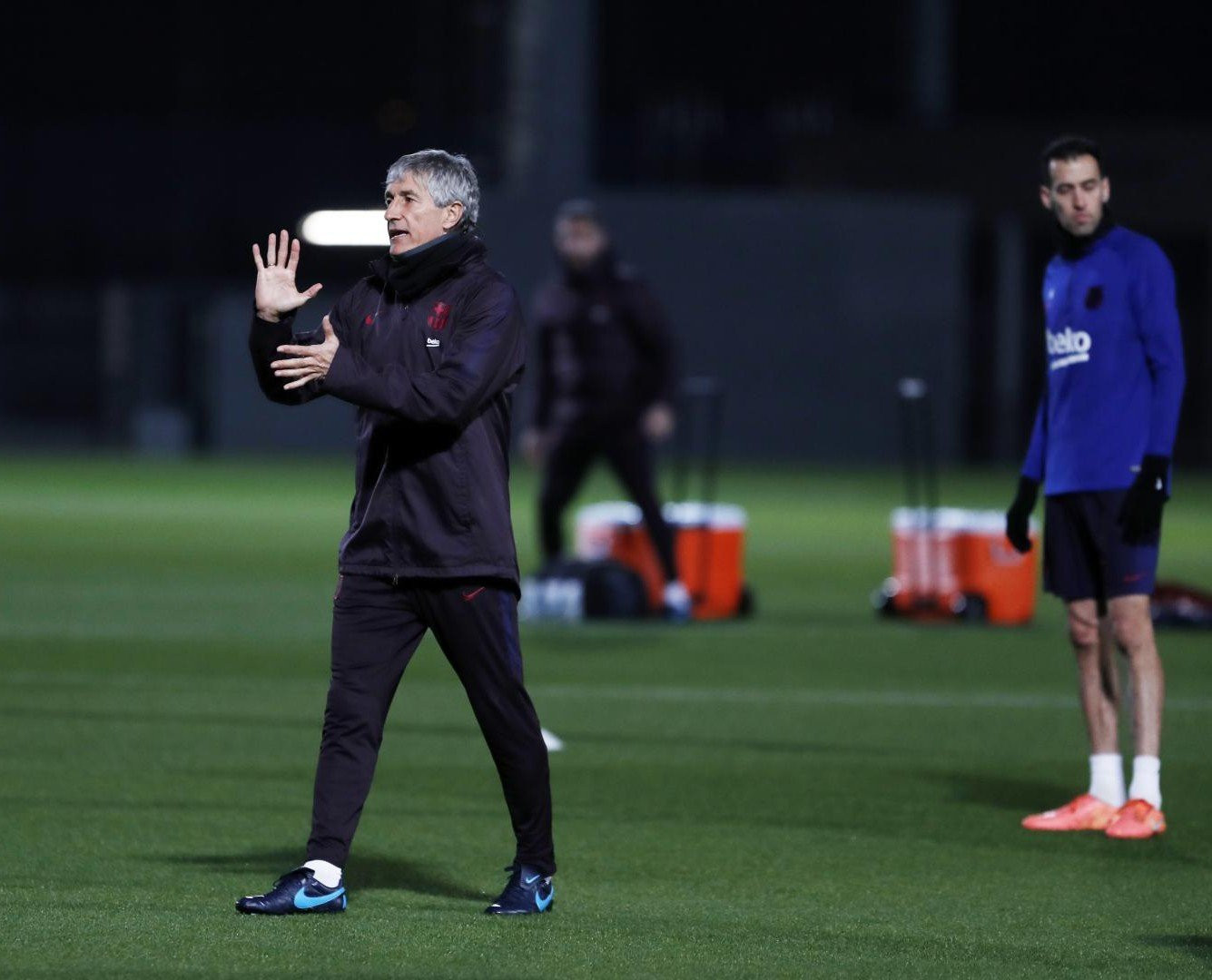 Quique Setién en su segundo entrenamiento con el Barça / FCB