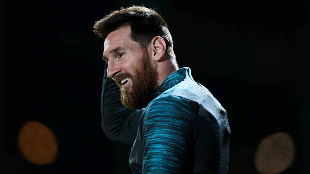 Leo Messi en un entrenamiento del Barça previo a la Champions League / EFE