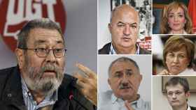 De izquierda a derecha y de arriba a abajo: Cándido Méndez, Miguel Ángel Cilleros, Pepe Álvarez, Carmen Castilla, Almudena Fontecha y Frederic Monell