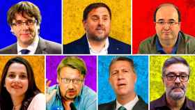 Los candidatos del 21D Carles Puigdemont (Junts per Catalunya), Oriol Junqueras (ERC), Miquel Iceta (PSC), Inés Arrimadas (C's), Xavier Domenech (Catalunya en Comú), Xavier Garcia Albiol (PPC) y Carles Riera (CUP) / FOTOMONTAJE DE CG