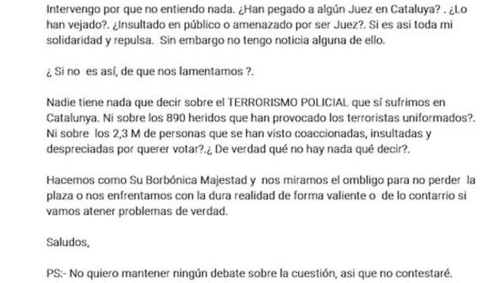 El texto del juez Federico Vidal tras las actuaciones policiales del 1-O