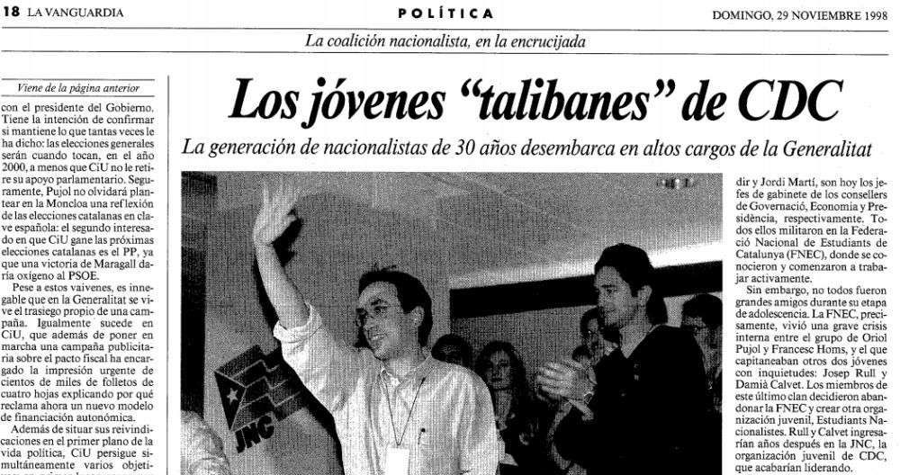 Artículo de 'La Vanguardia' de 1998 en el que alerta de la llegada de los jóvenes talibanes de CDC / LA VANGUARDIA