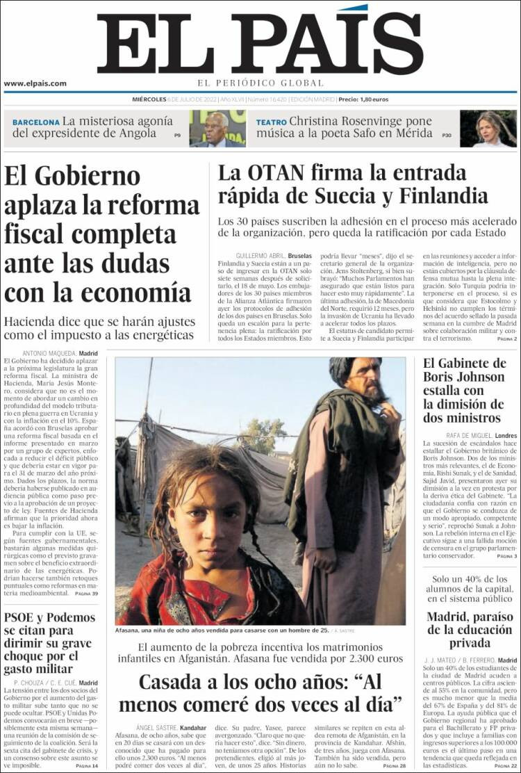 Portada de 'El País' de 6 de julio de 2022 / KIOSKO.NET