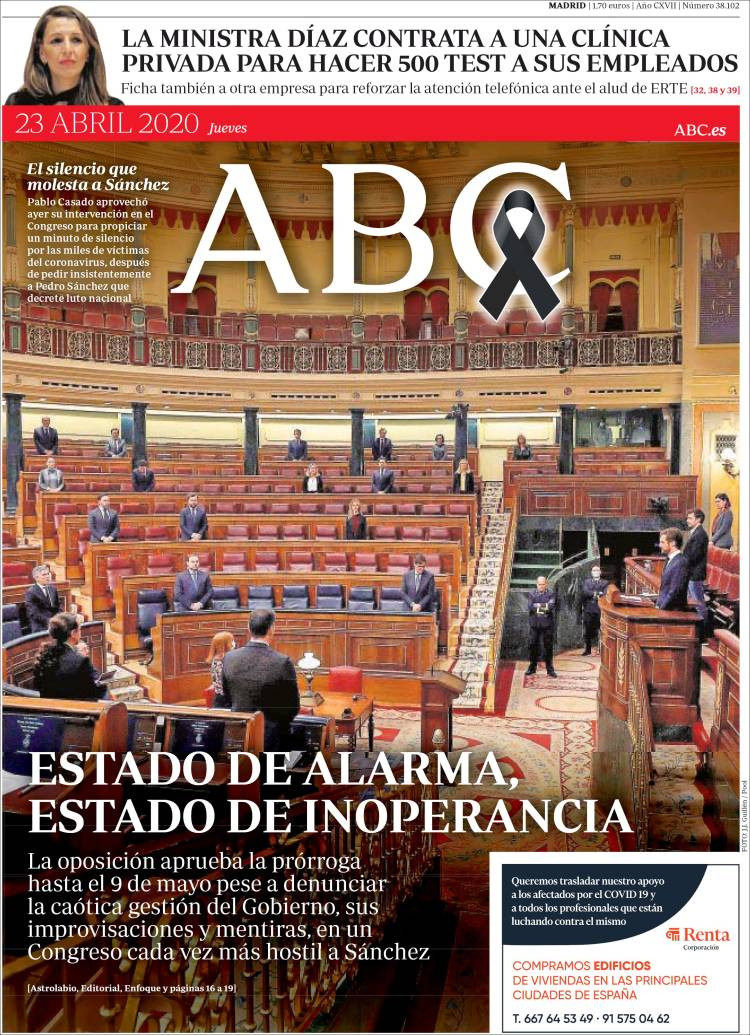 Portada del 'ABC' del 23 de abril de 2020