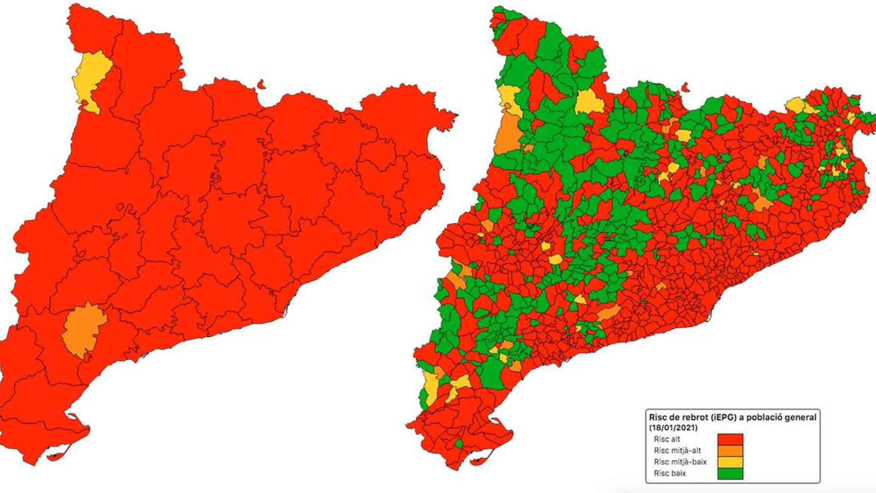 Riesgo de rebrote en Cataluña a 18 de enero del 2021 / DADESCOVID