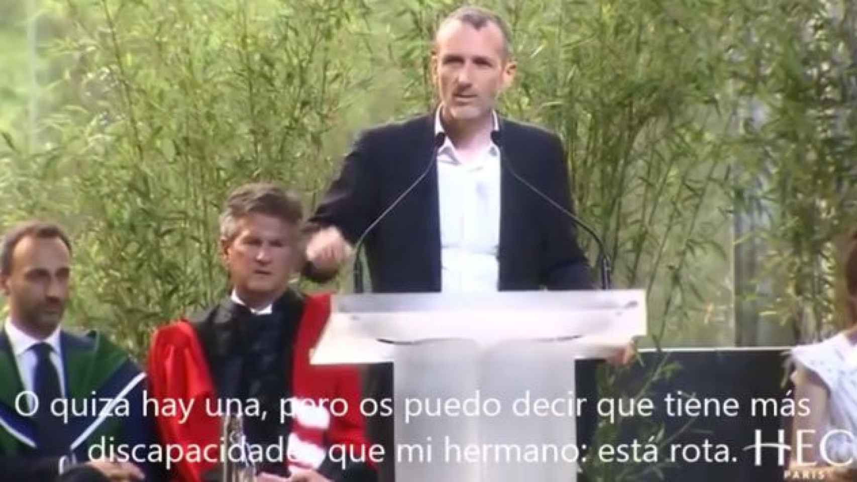 Emmanuel Faber, consejero delegado de Danone, en un momento del discurso en la escuela de negocios HEC.