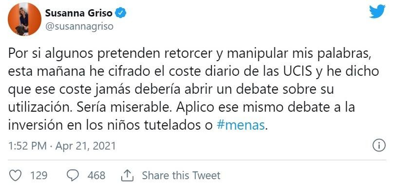 La matización de Susanna Griso en redes sociales / TWITTER