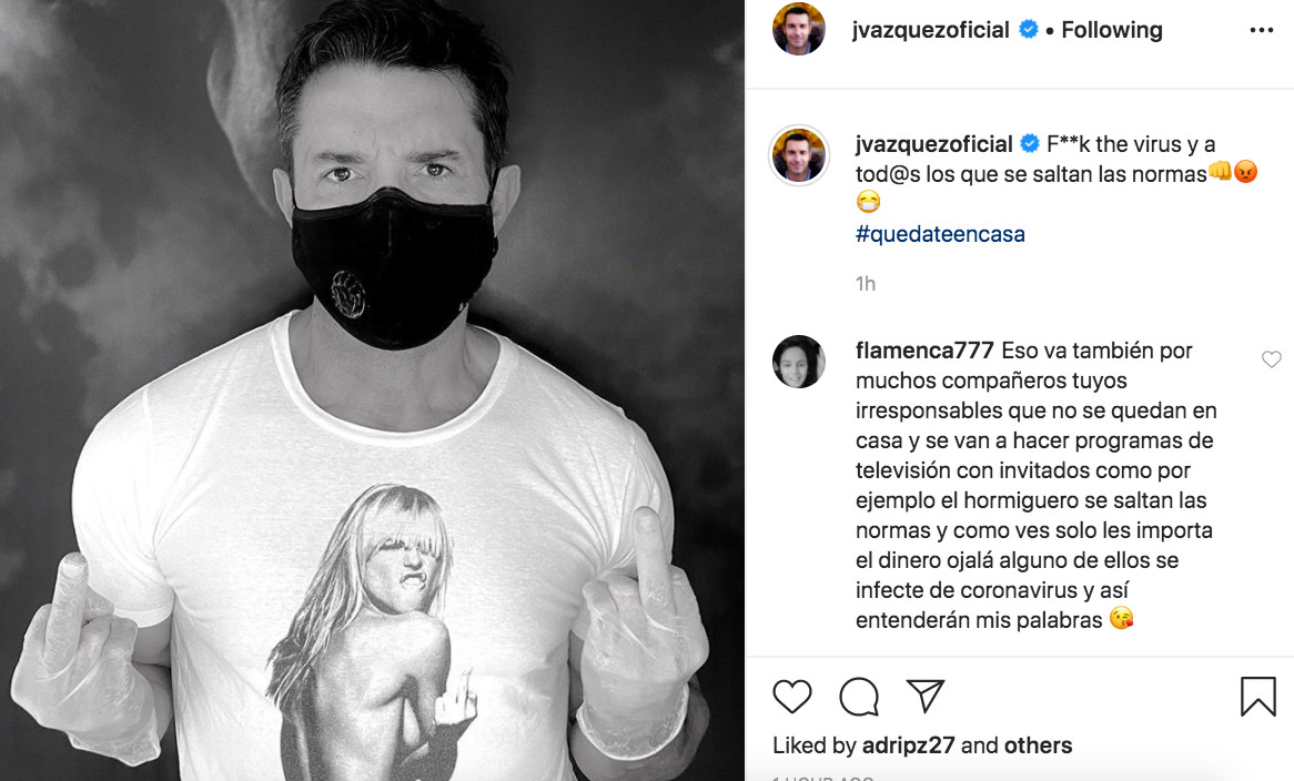 Jesús Vázquez dedica una peineta a los que no están respetando la cuarentena / INSTAGRAM