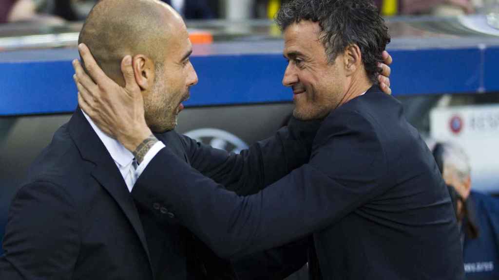 Pep Guardiola y Luis Enrique, en un duelo en Champions, cuando el asturiano entrenaba al Barça / EFE