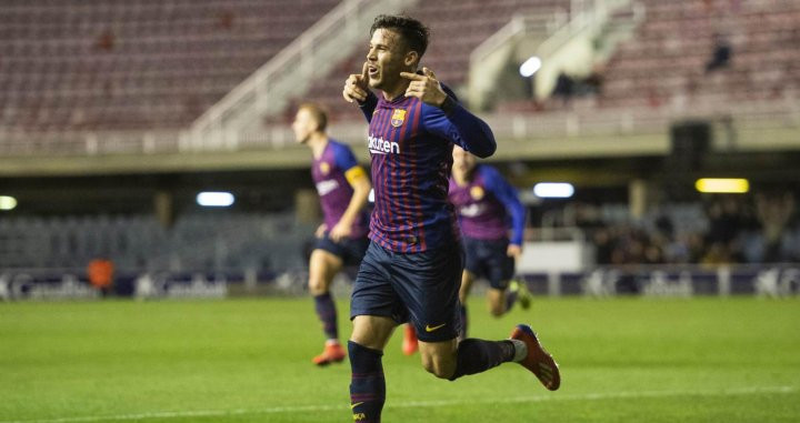 Carles Pérez (Barça B) celebrando un gol frente el Sabadell / FC BARCELONA