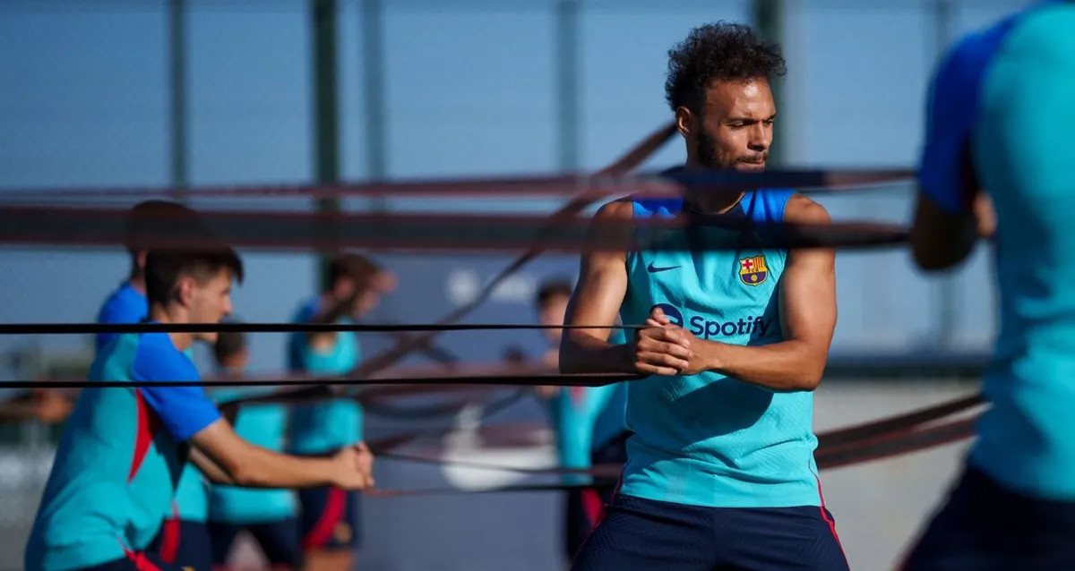 Martin Braithwaite, durante un entrenamiento en la actual pretemporada del Barça / FCB