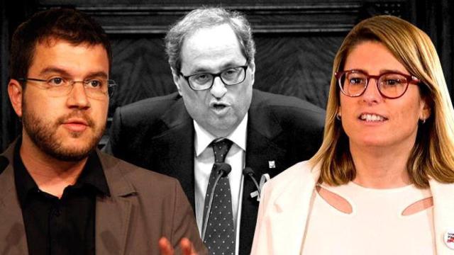 Pere Aragonès y Elsa Artadi con Quim Torra detrás / FOTOMONTAJE DE CG