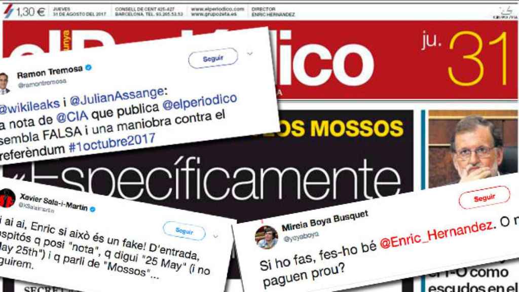 Tuits de cargos electos e intelectuales contra 'El Periódico' por la publicación del aviso de la CIA a los Mossos / CG