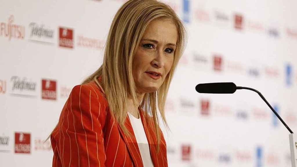 Cristina Cifuentes, presidenta de la Comunidad de Madrid, durante su intervención de este martes en un desayuno informativo de Europa Press.