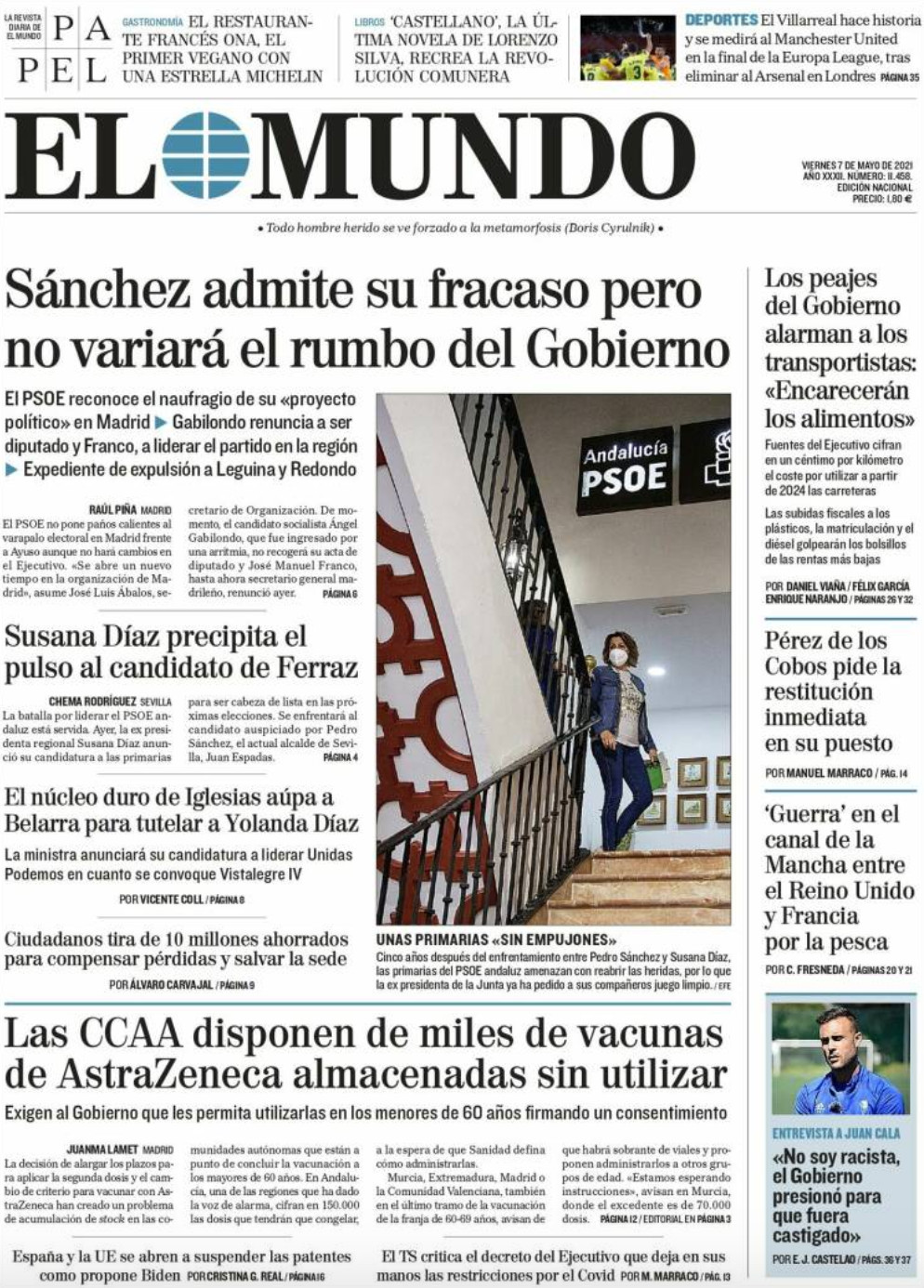 Portada de 'El Mundo' del 7 de mayo de 2021 / EL MUNDO