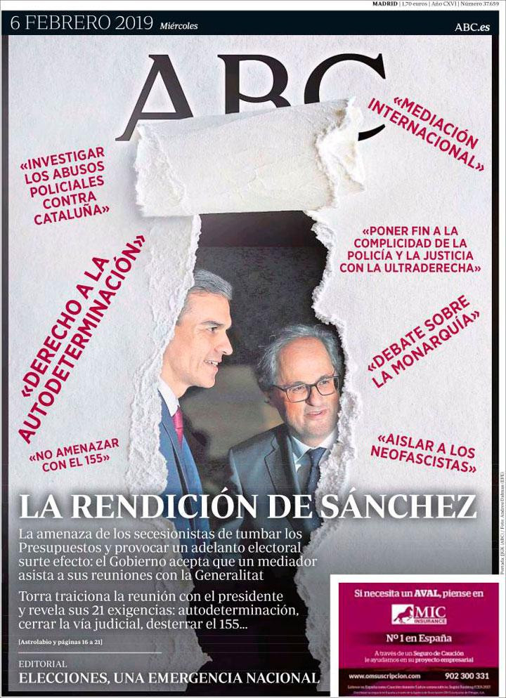 Portada del diario 'ABC' del 6 de febrero de 2019