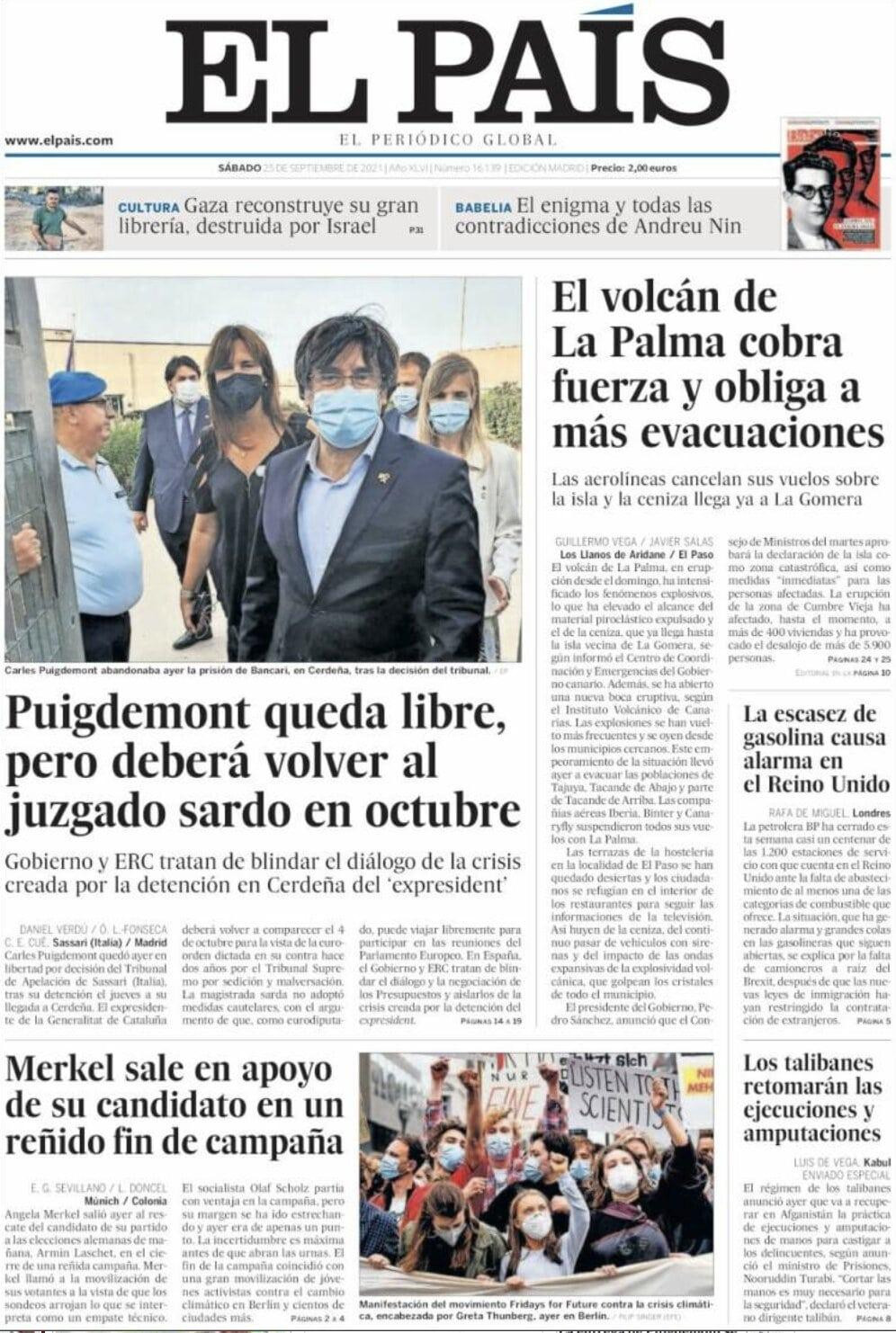 Portada de 'El País' del 25 de septiembre de 2021 / KIOSKO.NET