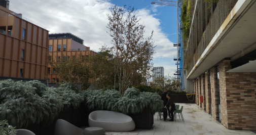 La terraza de la escuela de negocios de TBS en el 22@ de Barcelona / VR - CG