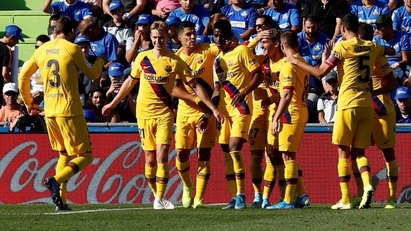 Los jugadores del Barça celebran un gol contra el Getafe EFE